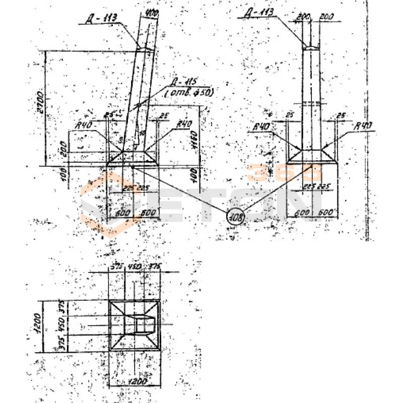 Фундаменты под промежуточные и промежуточно-угловые опоры на оттяжках Серия 3.407-115, 3.407.1-159 Ф 1-05