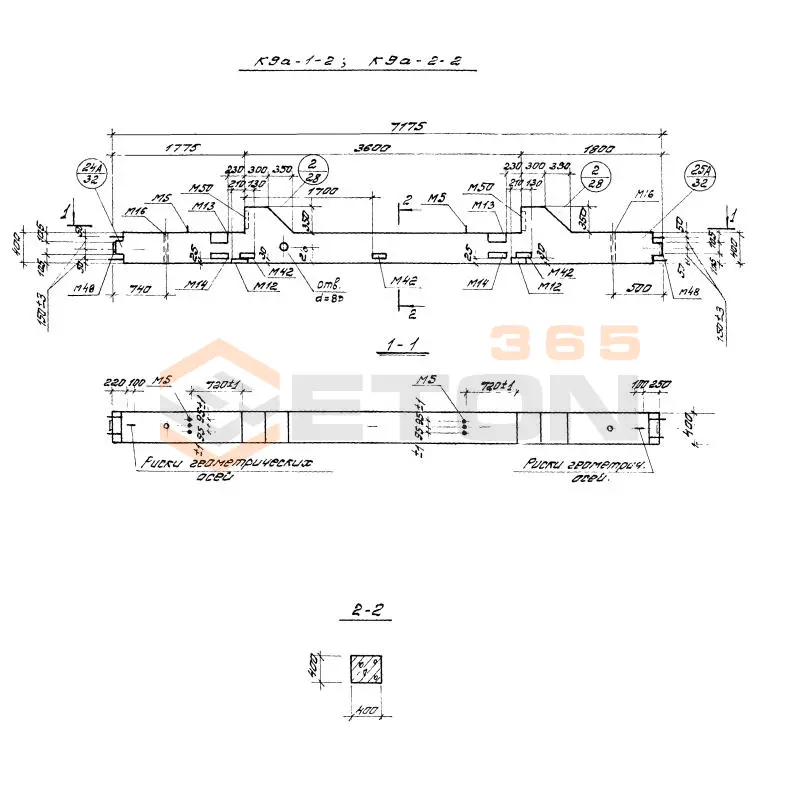 Колонны железобетонные для многоэтажных производственных зданий на высоту этажа 3,6 м Серия 1.420-12 вып. 1 К 9а-1-5