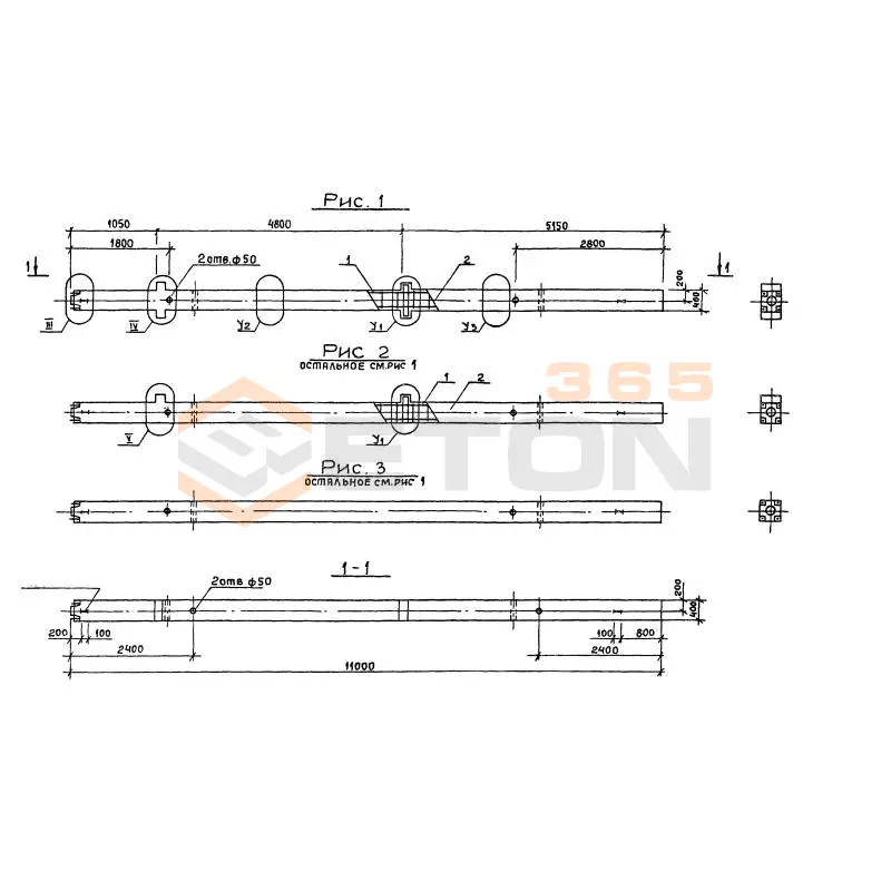 Колонны для зданий с высотой этажей 4,8 (6,0) и 3,6 (4,8) м серия 1.020-1/87 ( 1.020.1-7, 1.020-1/83, ИИ 04-1, 1.020.1-3пв ) 2КНО 4-48-3,2