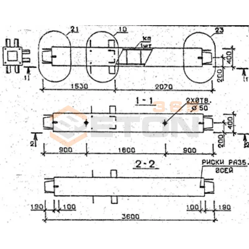 Колонны сечением 400х400 мм для зданий с высотами этажей 3,6 м Серия 1.020.1-2с/89 3КС 36-36-6 с
