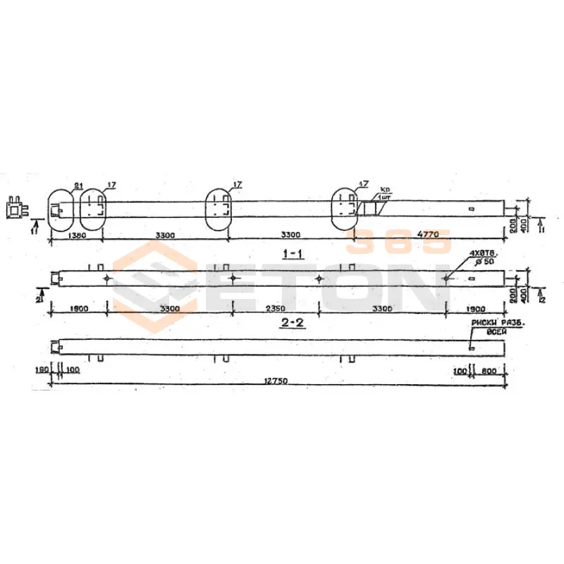 Колонны сечением 400х400 мм для зданий с высотами этажей 3,3 м Серия 1.020.1-2с/89 5КН 33-128-9 с