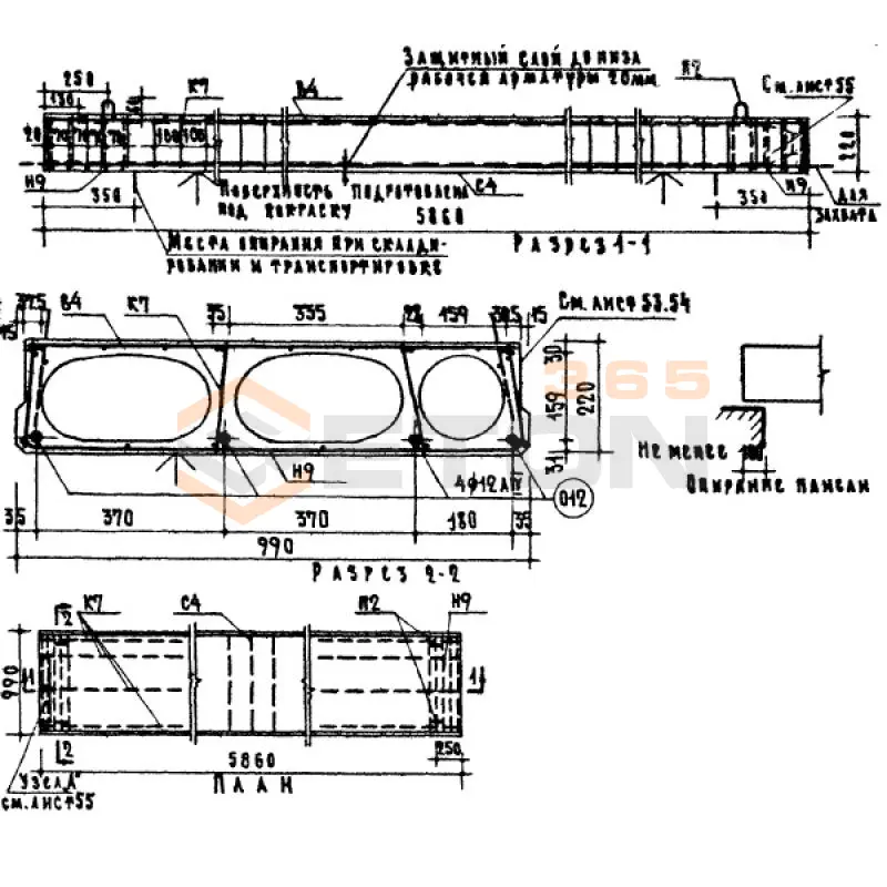 Плиты (панели) перекрытия с овальными пустотами Серия ИИ 03-02 Альбом 102 ПТО 59-10 АIV