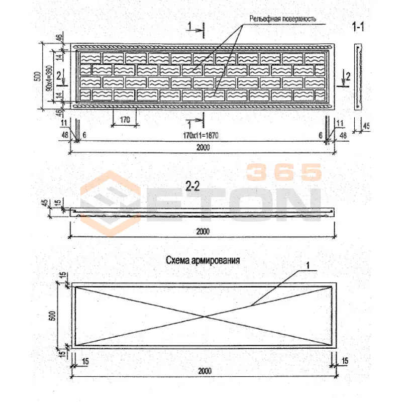 Панели оград Серия Б3.017.1-7.05 ПО 20-5-5 м-3 (Б3.017.1-7.05)