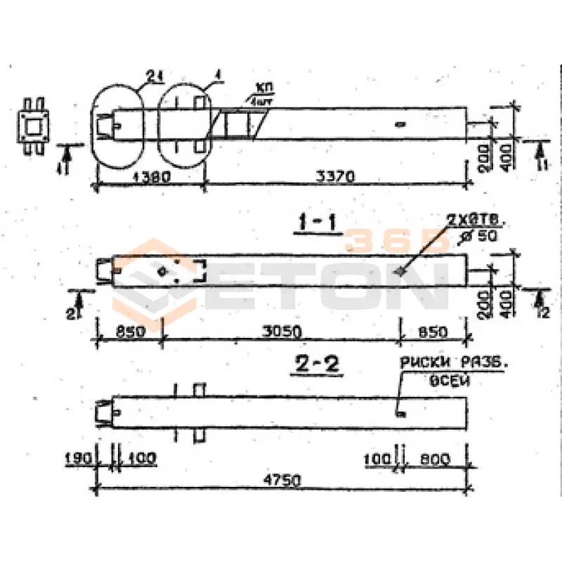 Колонны сечением 400х400 мм для зданий с высотами этажей 3,3 м Серия 1.020.1-2с/89 1КН 33-47-11