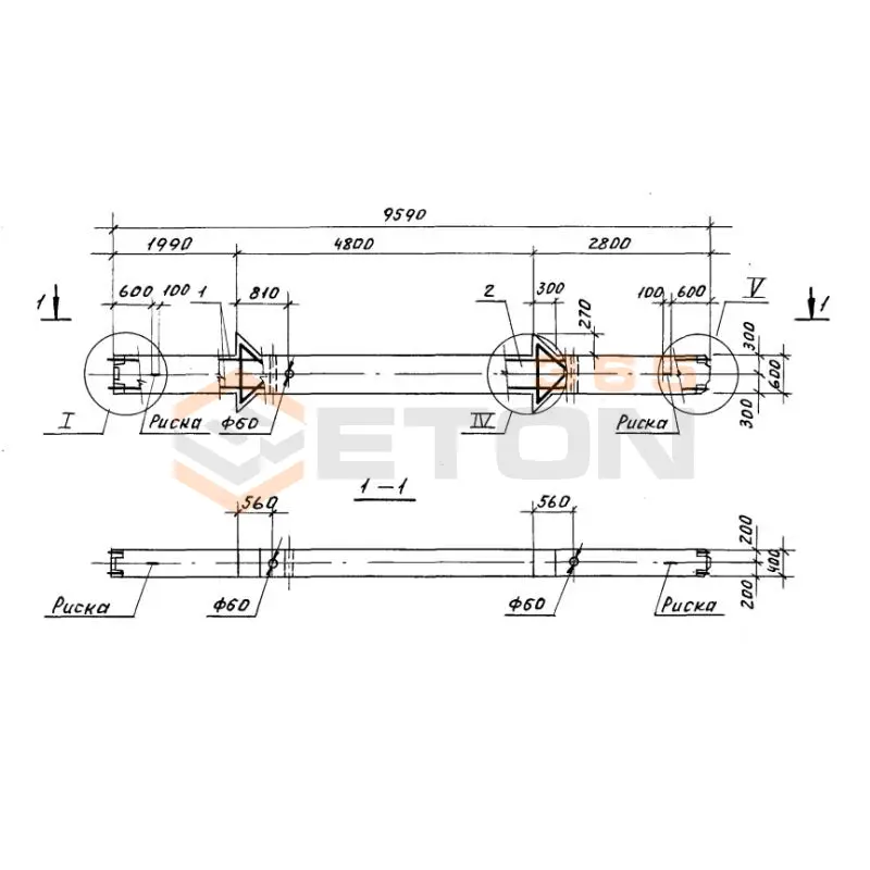 Колонны высотой 4,8; 6,0-4,8 м Серия 1.420.1-20с К 4-5 с