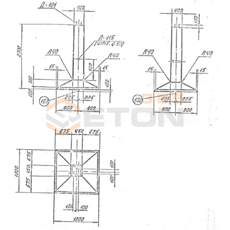 Фундаменты под промежуточные опоры Серия 3.407.1-144, 3.407.1-115, 3.407.1-159 Ф 3