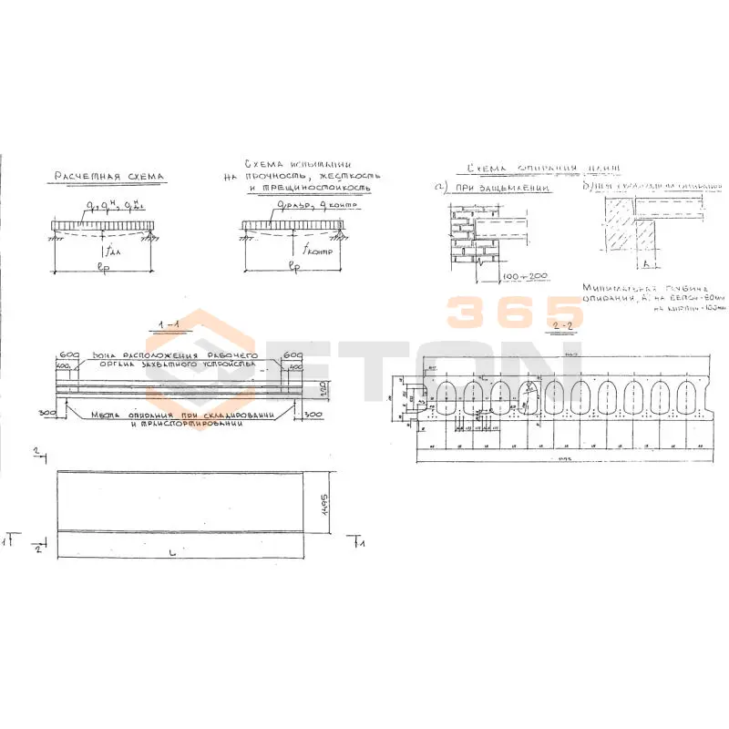 Плиты перекрытия многопустотные ПБ шириной 1,5 метра ПБ 82-15-8