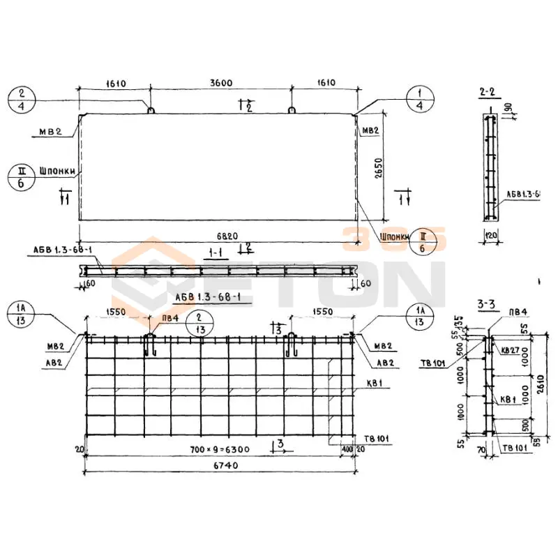 Панели внутренних продольных стен Серия 1.131-1 В 1,3-68-27-12-1