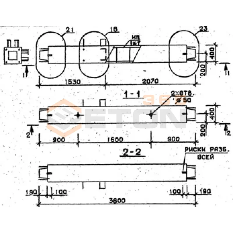 Колонны сечением 400х400 мм для зданий с высотами этажей 3,6 м Серия 1.020.1-2с/89 5КС 36-36-1