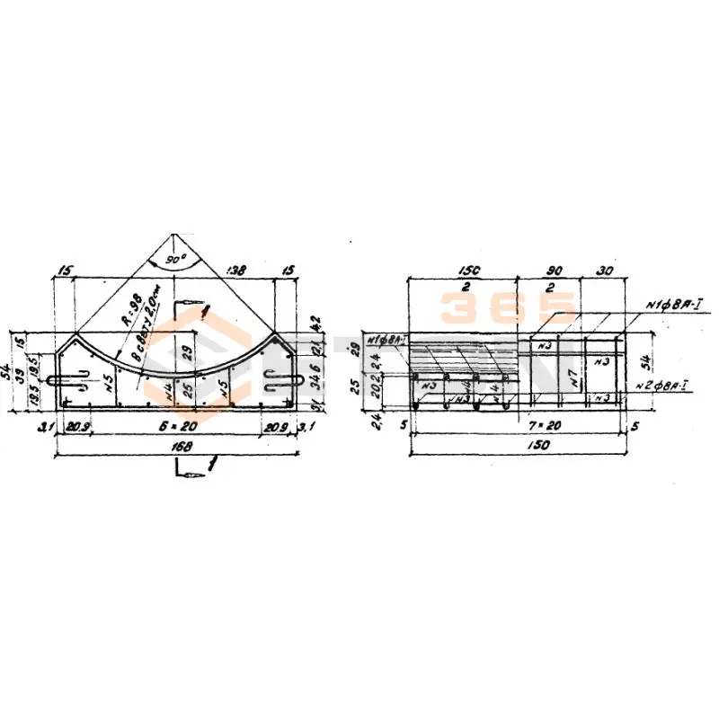 Блоки лекальные под цилиндрические звенья (Серия 3.501-59, шифр 1484 ) Блок 63