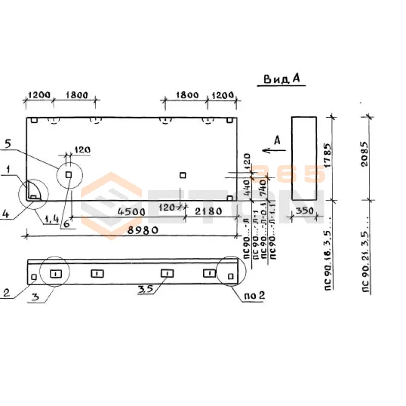 Панели стеновые толщиной 350 мм Серия 1.030.1-1 ПС 90-21-3,5-4 л