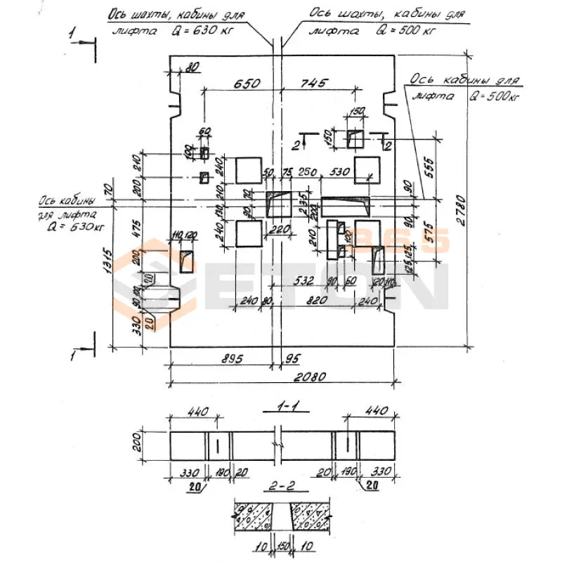 Плиты перекрытия шахт лифтов Серия 1.189.1-9 ПЛ 21-28 (1.189.1-9)