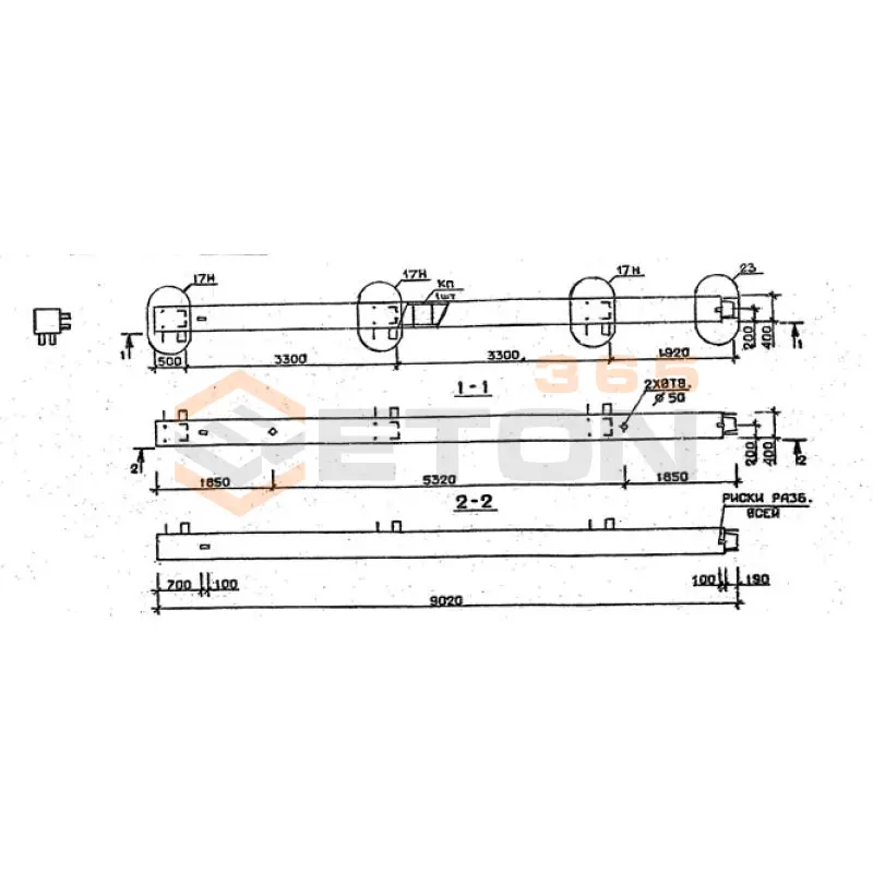 Колонны сечением 400х400 мм для зданий с высотами этажей 3,3 м Серия 1.020.1-2с/89 5КВ 33-90-11 н