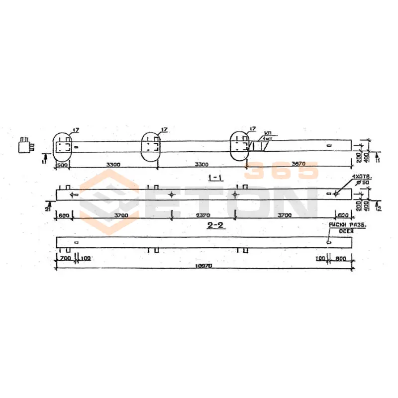 Колонны сечением 400х400 мм для зданий с высотами этажей 3,3 м Серия 1.020.1-2с/89 5КБ 33-110-2