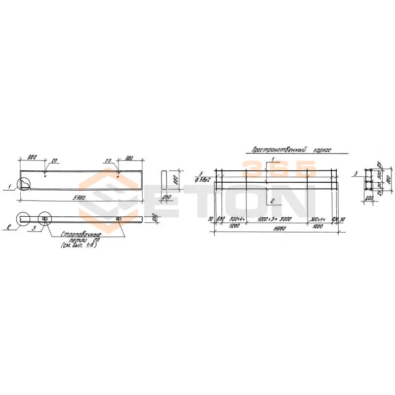 Панели стеновые толщиной 250 мм Серия 1.030.1-1/88 ПС 60-9-2,5-4 л