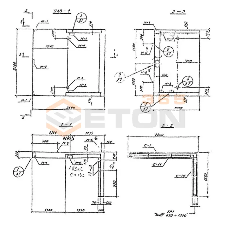 Уголковые элементы встроенных лестничных клеток Шифр 789-04 УЛВ 1