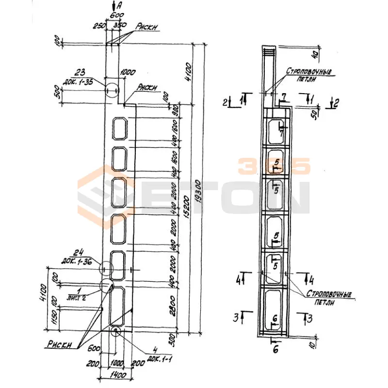 Колонны двухветвевые Серия 1.424.1-9 1КД 180-3,4 с
