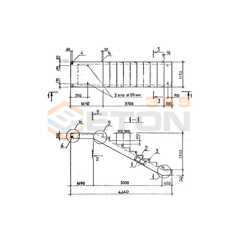 Лестничные марши ребристые с полуплощадками ЛМП серия 1.050.1-2 ЛМП 60-11-15-5-3