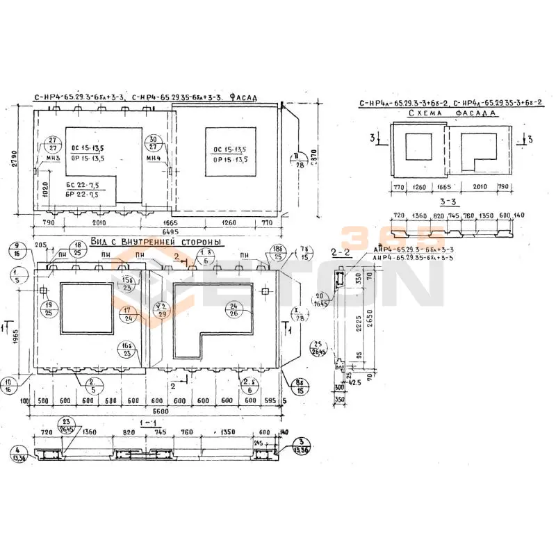 Панели наружных стен Серия 1.132.1-12с СНР 4л-65-29-3-3+6б-2
