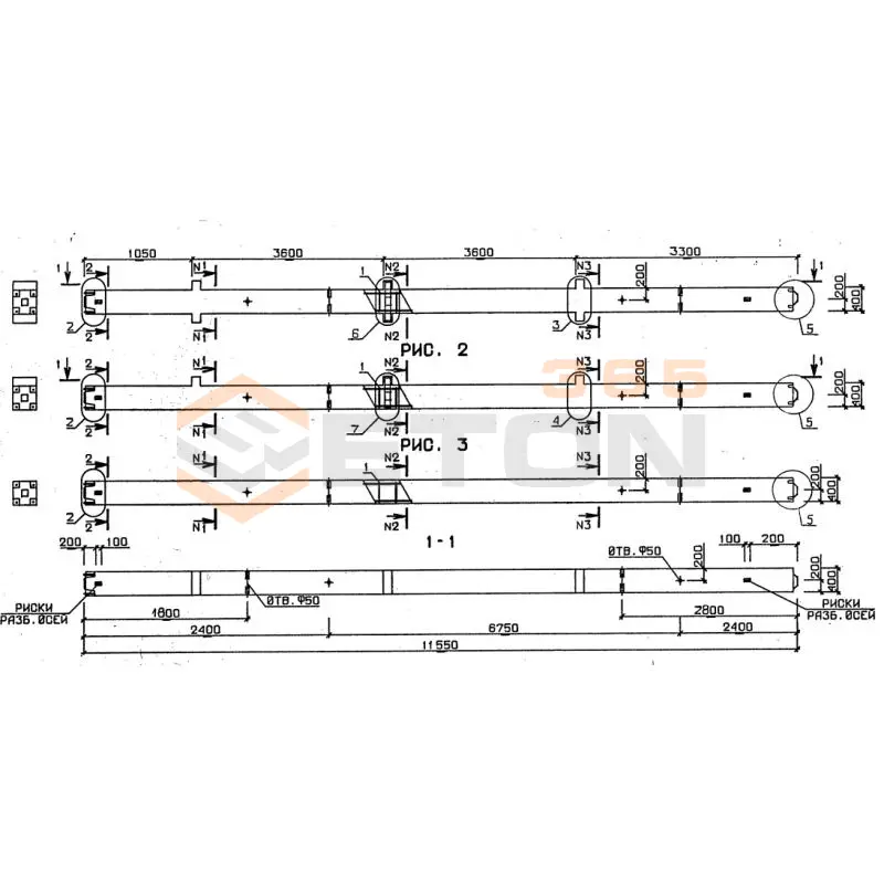 Колонны для зданий с высотой этажа 3,6 м серия 1.020-1/87 ( 1.020.1-7, 1.020-1/83, ИИ 04-1, 1.020.1-3пв ) 3КНО 4-36-1-3 пв