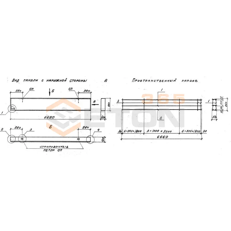 Панели стеновые толщиной 400 мм Серия 1.030.1-1/88 ПС 67-9-4,0-6 л
