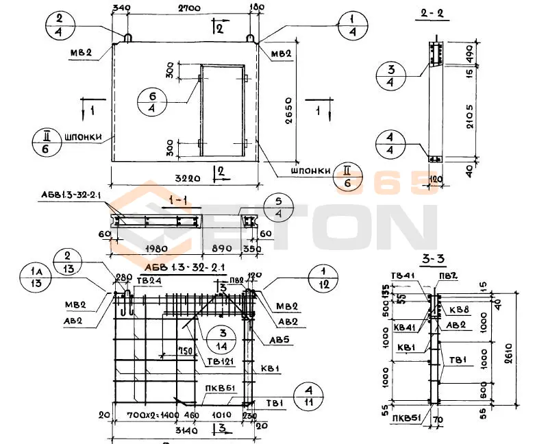 Панели внутренних продольных стен Серия 1.131-1 В 1,3-32-27-12-2,4
