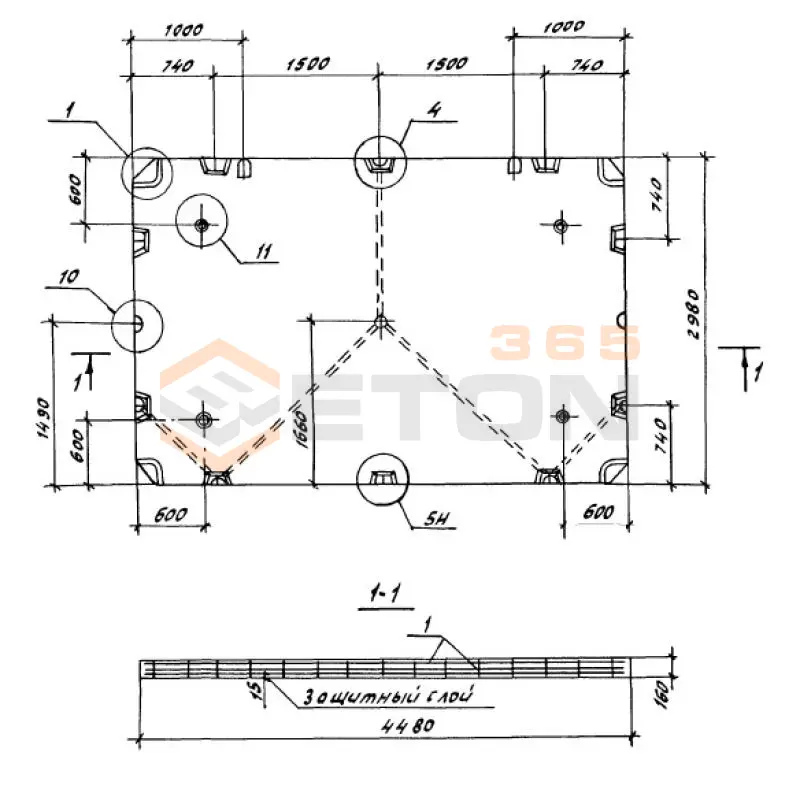 Панели перекрытий сплошные Серия 1.100.1-7 П 45-30-16-3 у