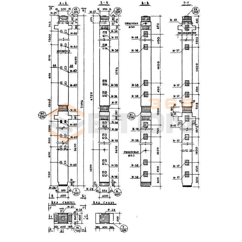 Колонны сечением 400х400 Серия ИИ 04-2 К2Л 42-84-4 а