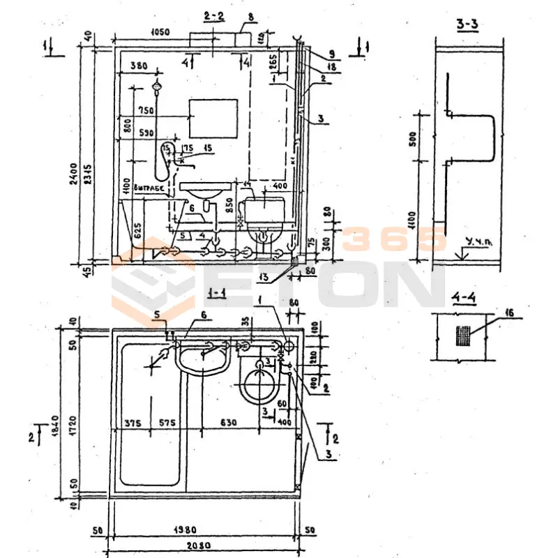 Кабины санитарно-технические типа "Колпак" для зданий с теплым чердаком Серия 1.188-5 4СК 24