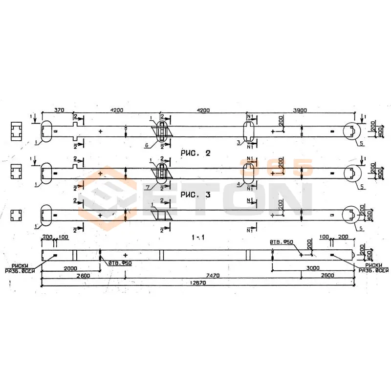 Колонны для зданий с высотой этажа 4,2 м серия 1.020-1/87 ( 1.020.1-7, 1.020-1/83, ИИ 04-1, 1.020.1-3пв ) 3КБ 4-42-1 пв