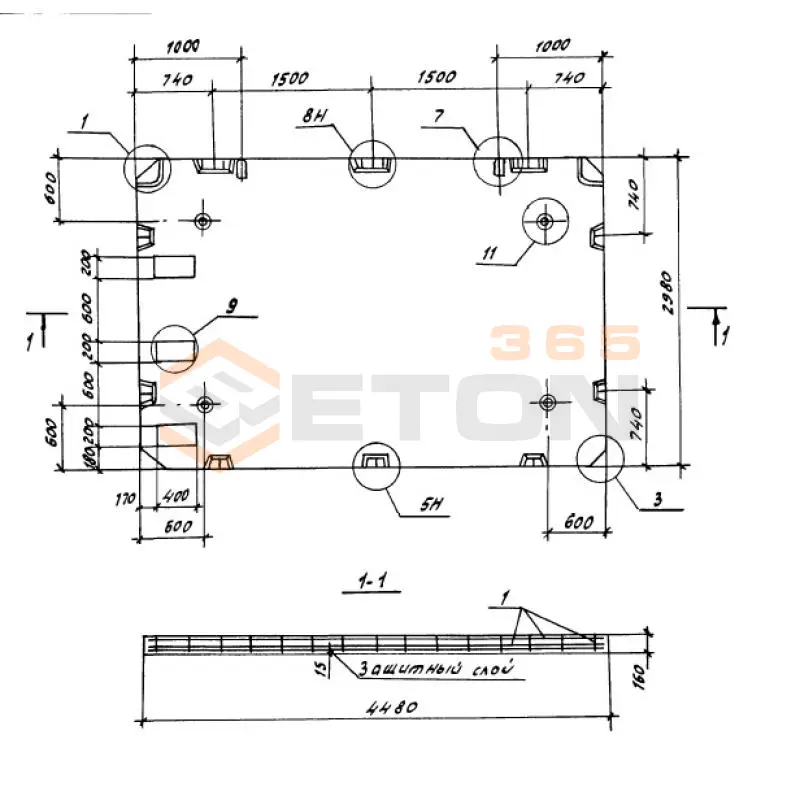 Панели перекрытий сплошные Серия 1.100.1-7 П 45-30-16-3 а б