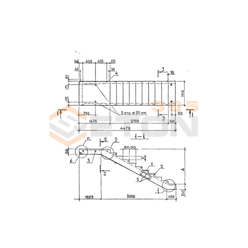 Лестничные марши ребристые с полуплощадками ЛМП серия 1.050.1-2 ЛМП 57-11-15-5-3 с