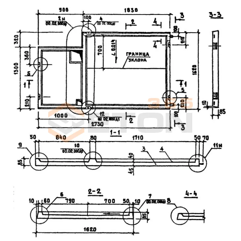 Плиты днищ санитарно-технических кабин Серия 1.188-5 Д 4 (1.188-5)