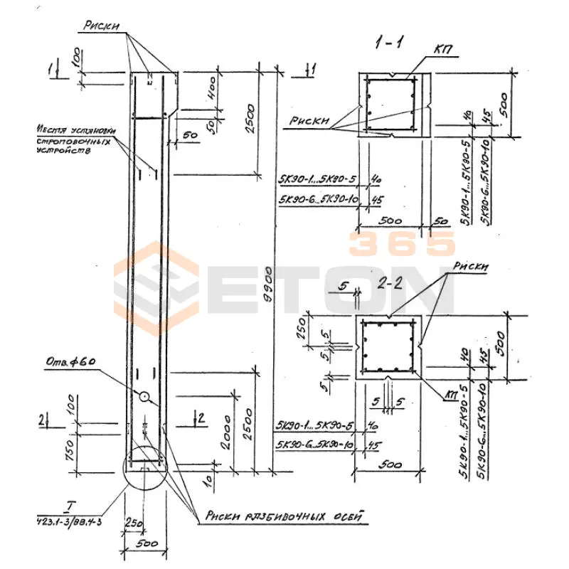Колонны железобетонные для зданий высотой 9,0 м Серия 1.423.1-3/88 5К 90-6 м3