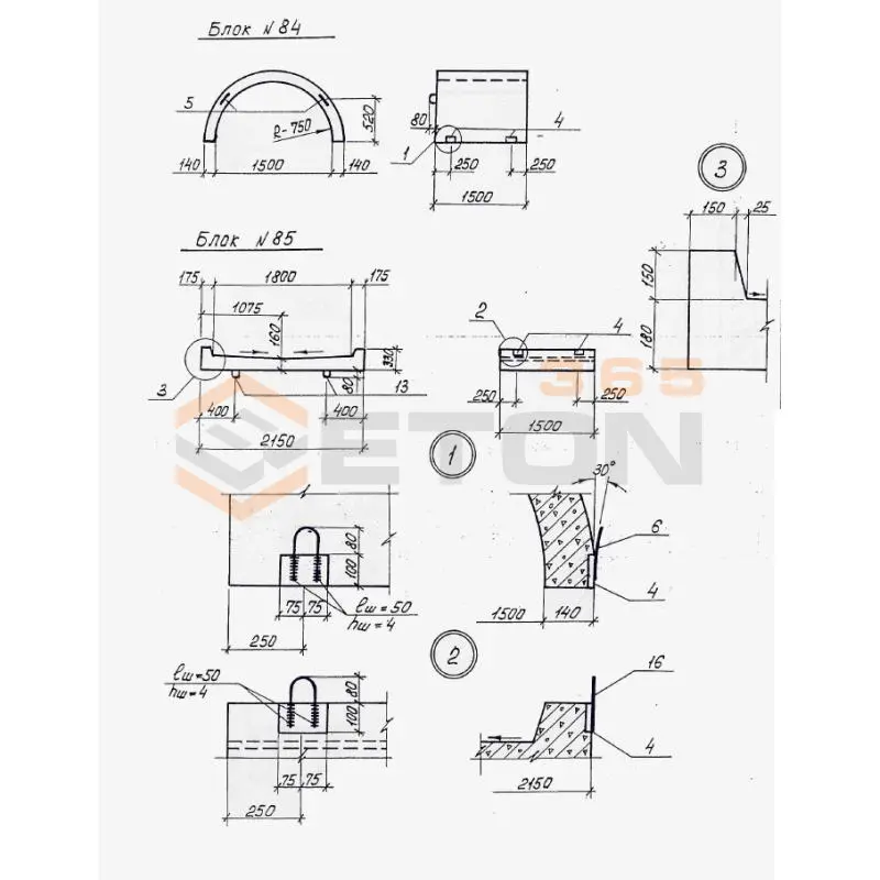 Звенья железобетонные круглых водопропускных труб под железные и автомобильные дороги (Шифр 57-368) Блок 85 (блок фундамента R-0,75)