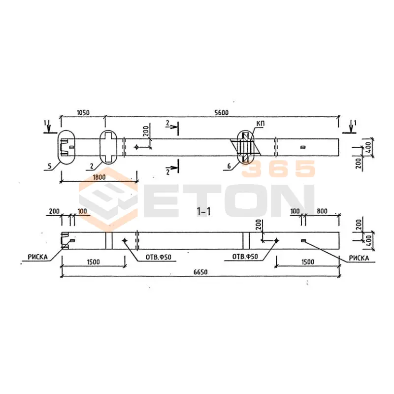 Колонны для зданий с высотой этажа 2,8 и 3,3 м серия 1.020-1/87 ( 1.020.1-7, 1.020-1/83, ИИ 04-1, 1.020.1-3пв ) 2КНО 20-1