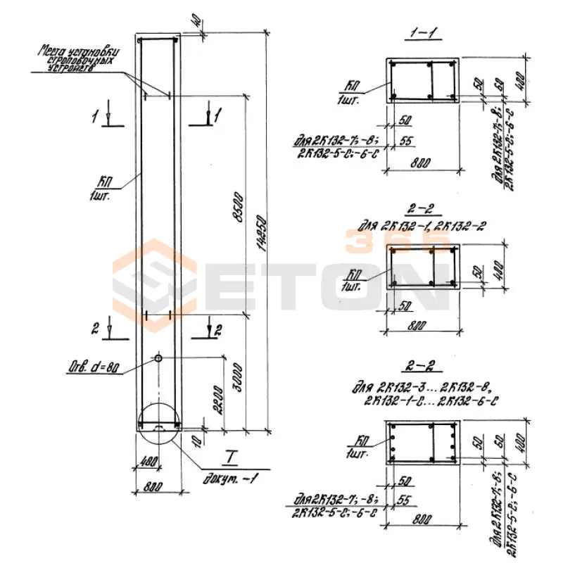 Колонны железобетонные Серия 1.423.1-5/88 2К 132-4 м3