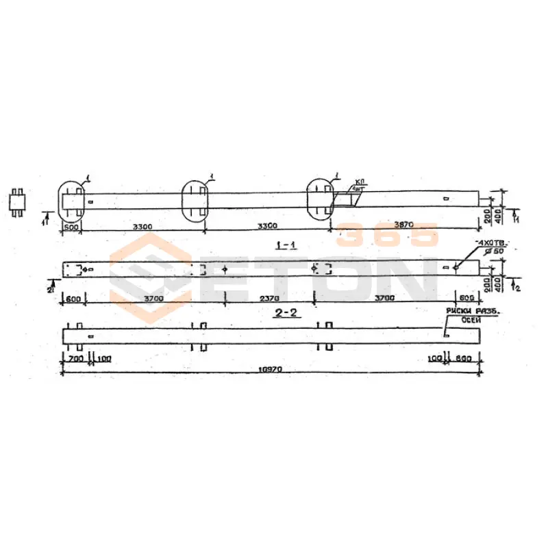 Колонны сечением 400х400 мм для зданий с высотами этажей 3,3 м Серия 1.020.1-2с/89 2КБ 33-110-1 с