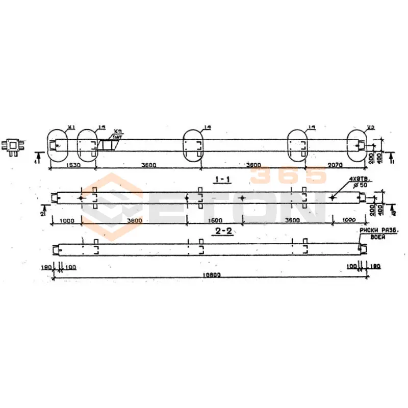 Колонны сечением 400х400 мм для зданий с высотами этажей 3,6 м Серия 1.020.1-2с/89 4КС 36-108-7