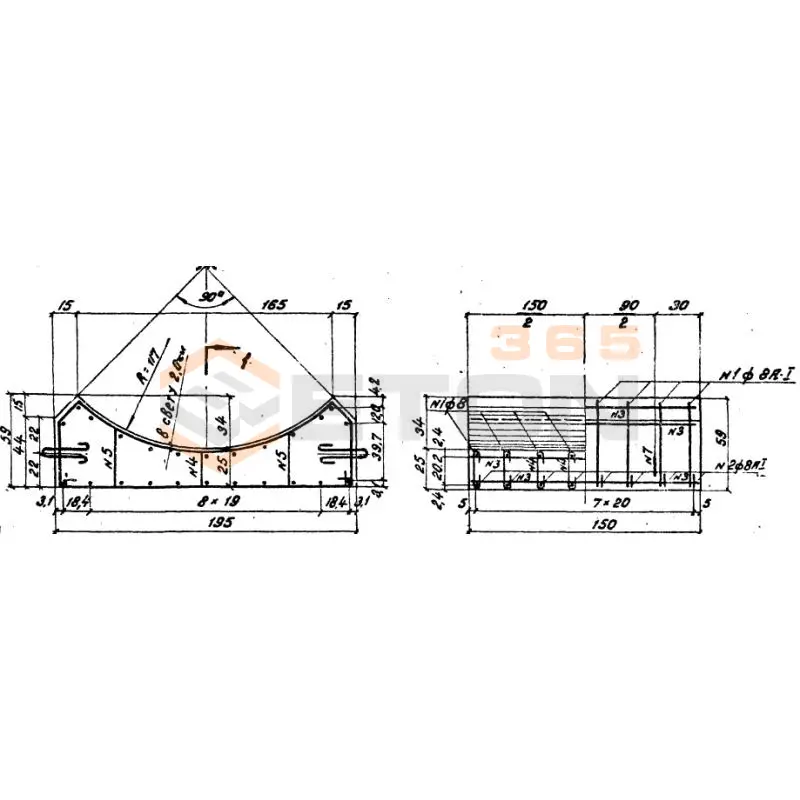Блоки лекальные под цилиндрические звенья (Серия 3.501-59, шифр 1484 ) Блок 65