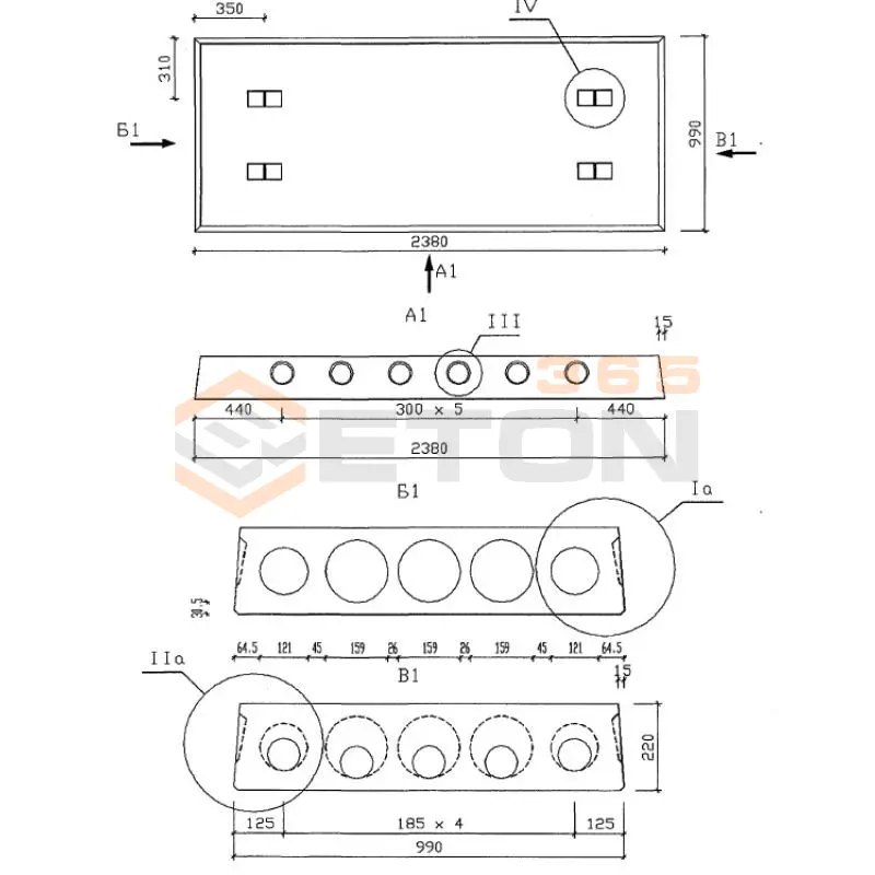 Плиты многопустотные Серия 1.041.1-5 1ПК 24-10-12 Н 0-ВрI