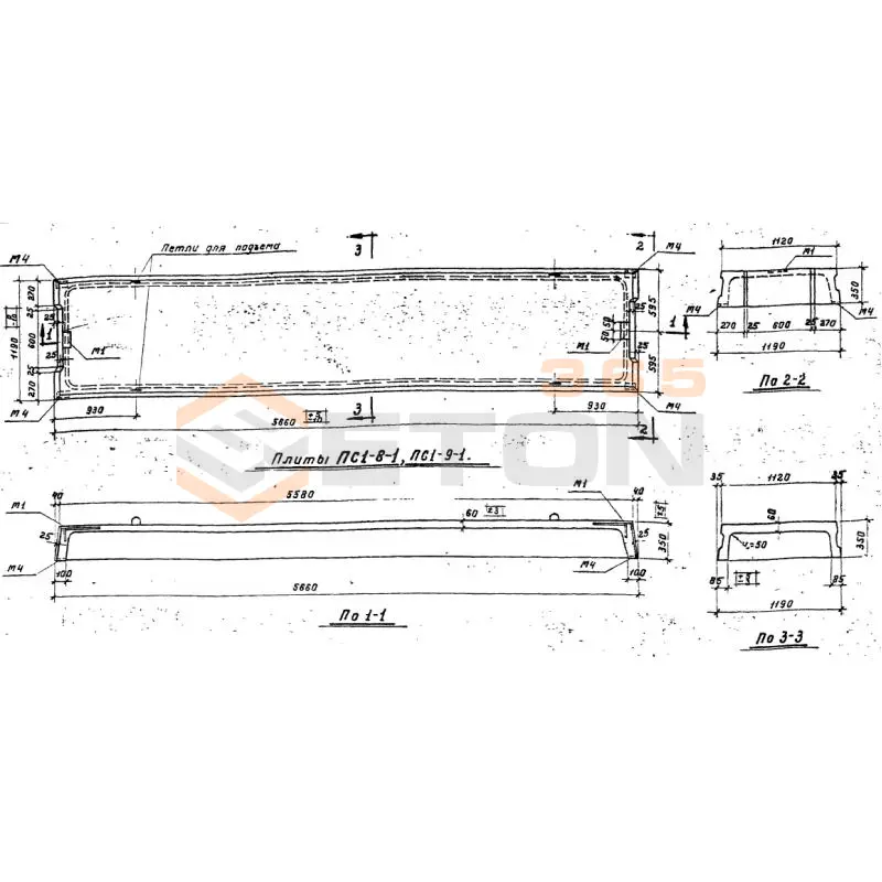 Плиты ребристые Серия ИИ 64 ПС 1-9-1 (ИИ 64)