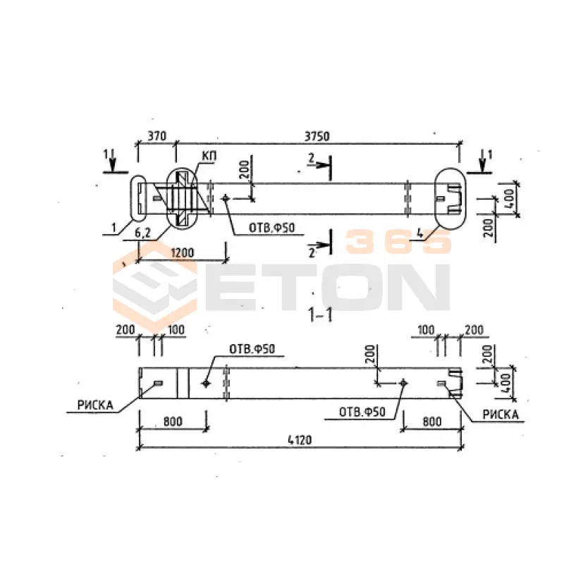 Колонны для зданий с высотой этажей 4,8 (6,0) и 3,6 (4,8) м серия 1.020-1/87 ( 1.020.1-7, 1.020-1/83, ИИ 04-1, 1.020.1-3пв ) 1КВО 4-48-2,2