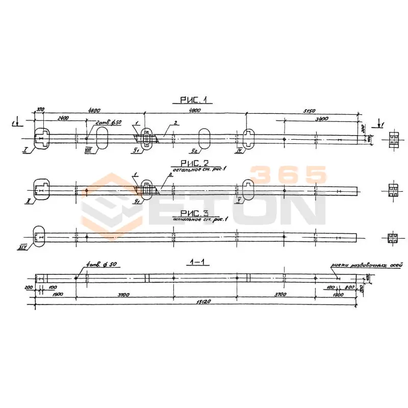 Колонны для зданий с высотой этажей 4,8 (6,0) и 3,6 (4,8) м серия 1.020-1/87 ( 1.020.1-7, 1.020-1/83, ИИ 04-1, 1.020.1-3пв ) 3КБД 4-48-4,3