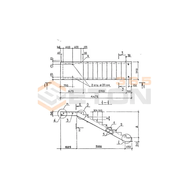 Лестничные марши ребристые с полуплощадками ЛМП Серия 1.050.9-4.93 ЛМП 57-11-14-5-3 с (1.050.9-4.93)