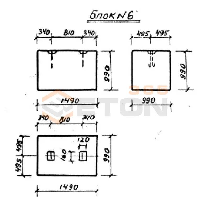 Блоки тела стен Серия 3.501.1-135 Блок 6
