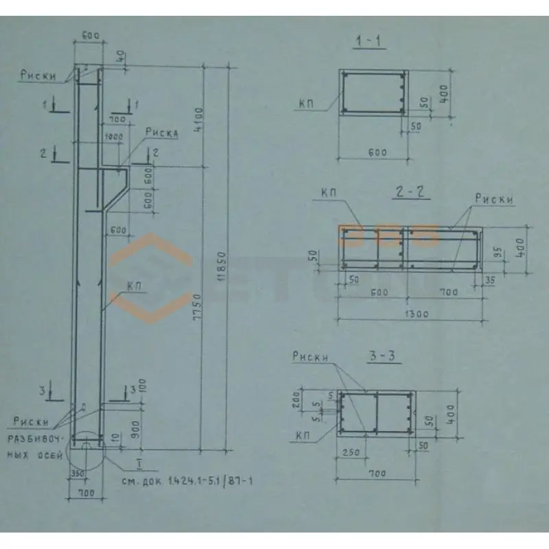 Колонны для зданий высотой 8,4; 9,6 и 10,8 м Серия 1.424.1-5 4К 108-7