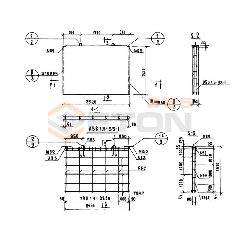 Панели внутренних продольных стен Серия 1.131-1 В 1,5-35-27-16-1