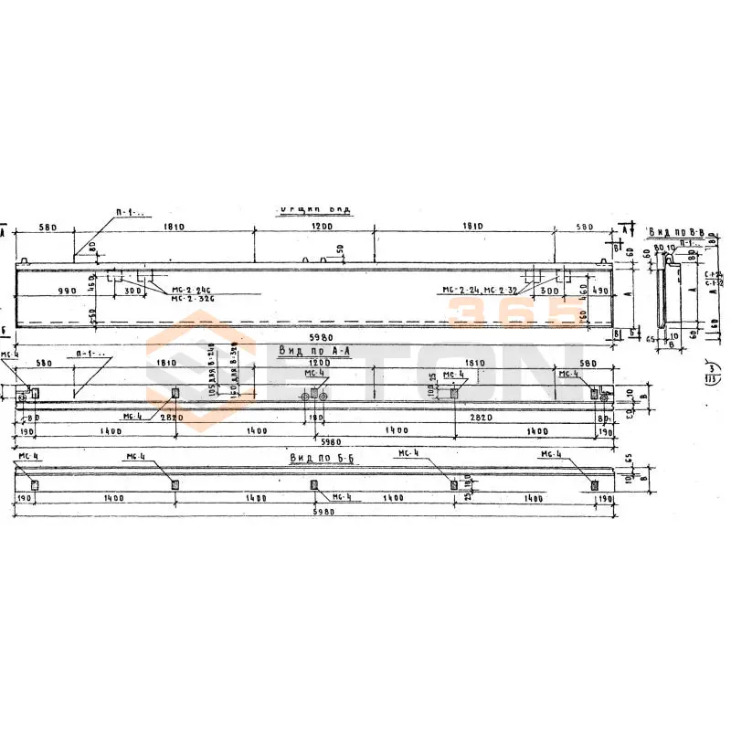 Панели стеновые керамзитобетонные толщиной 24 и 32 см Серия ИИ 04-5 Н 60-6 пр