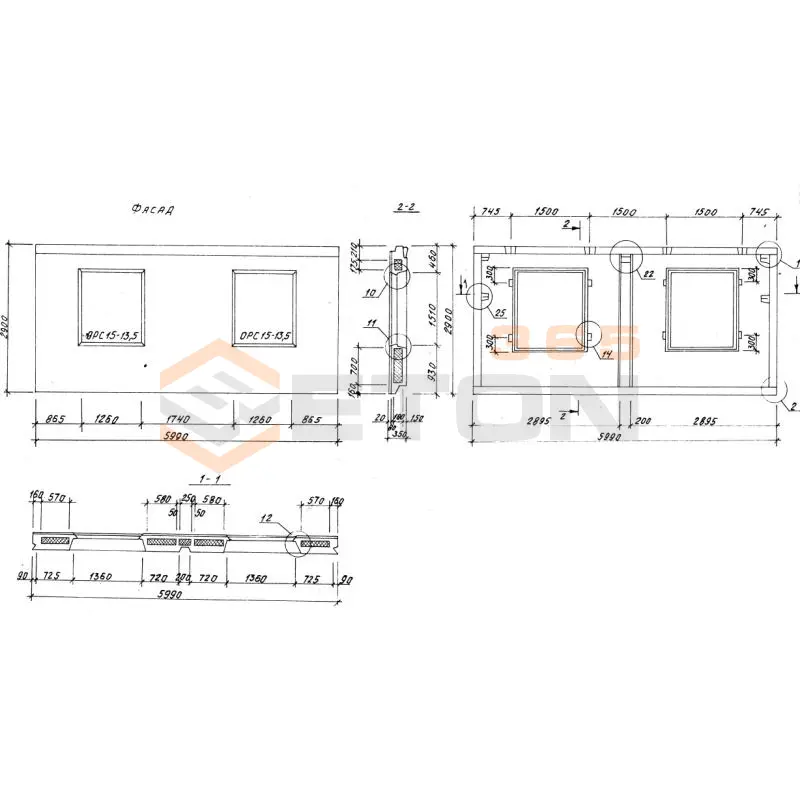 Панели наружных стен трехслойные Серия 97.87 ИЖ 1.1-1 3НС 60-29-35-150 л-1 (97.87 ИЖ 1.1-1)